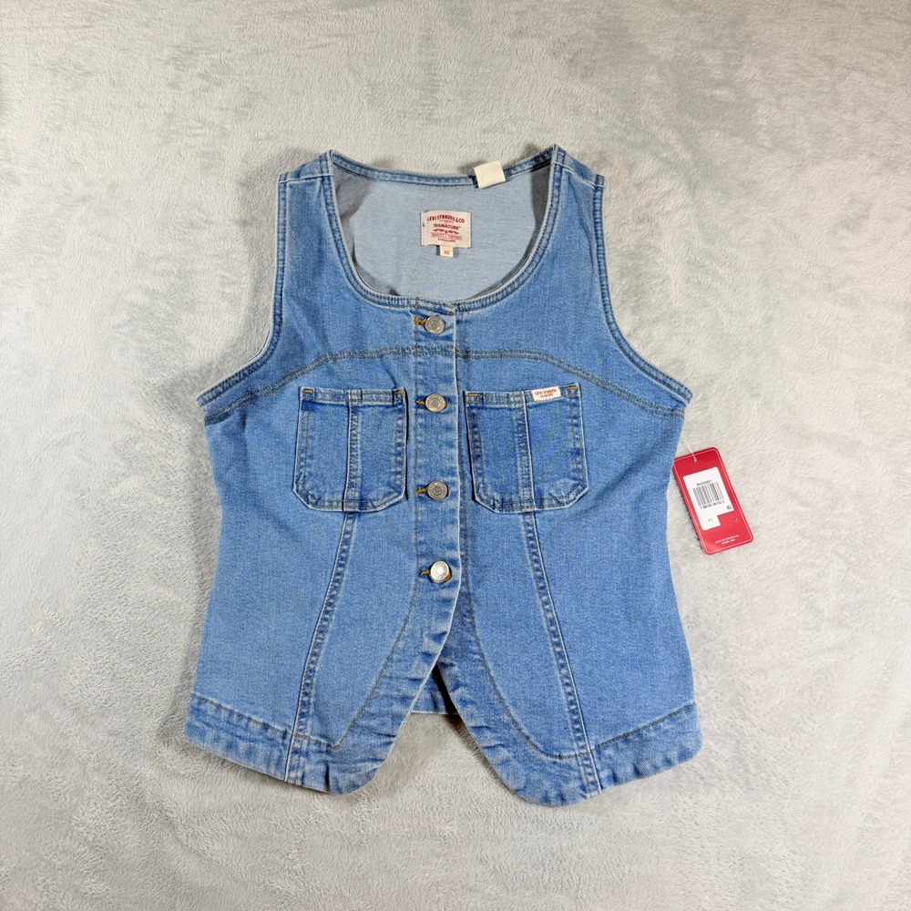Levi Strauss Signature Womens Western Denim Vest Blue Size XS Tailored Fit NWT
